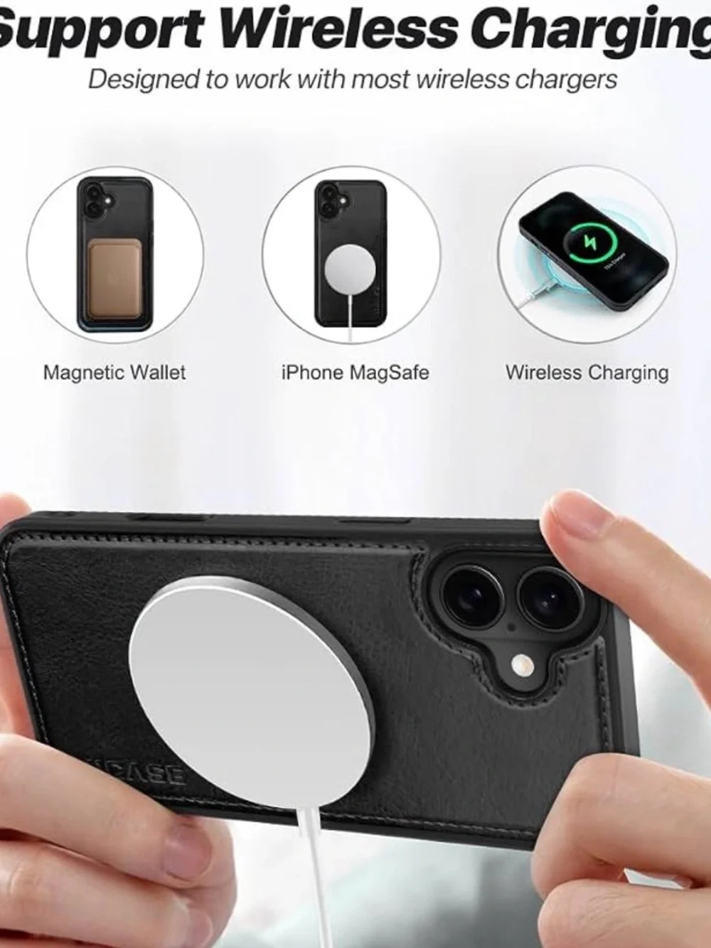 iPhone 17 Detachable Wallet Case MagSafe Vegan Leather Black Shockproof RFID